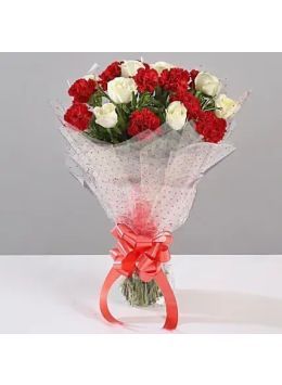 10 Exotic White Roses and Red Carnations Bouquet 10 Exotic White Roses and Red Carnations Bouquet
