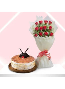 12 Rose And a Half Kg Butterscotch Cake Combo 12 Rose And a Half Kg Butterscotch Cake Combo