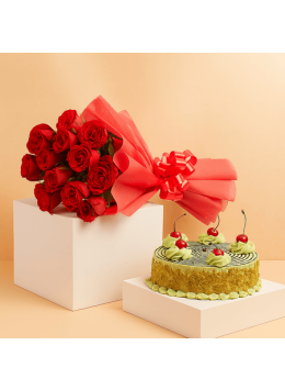 Affable Butterscotch Half Kg Cake with 9 Red Roses Affable Butterscotch Half Kg Cake with 9 Red Roses