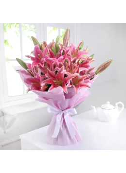 Bunch of 10 Pink Oriental Lilies