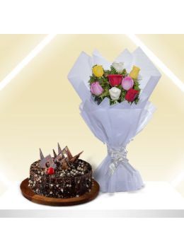 Delightful 8 Roses And Truffle Choco Cake Combo Delightful 8 Roses And Truffle Choco Cake Combo