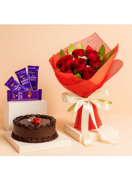1 Kg Chocolate Truffle Cake-6 Red Roses Bunch-5 Chocolates 1 Kg Chocolate Truffle Cake-6 Red Roses Bunch-5 Chocolates