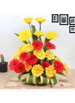 Lovely 10 Red and Yellow Gerberas Arrangement