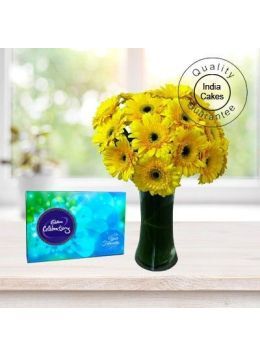12 YELLOW ROSES WITH CADBURY CELEBRATION PACK 12 YELLOW ROSES WITH CADBURY CELEBRATION PACK