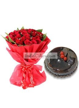 50 Red Roses Bunch with 1 Kg Chocolate Cake 50 Red Roses Bunch with 1 Kg Chocolate Cake