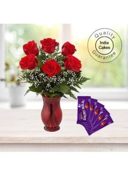 6 RED ROSES BUNCH WITH 5 ASSORTED CHOCOLATES @ RS10/- EACH 6 RED ROSES BUNCH WITH 5 ASSORTED CHOCOLATES @ RS10/- EACH