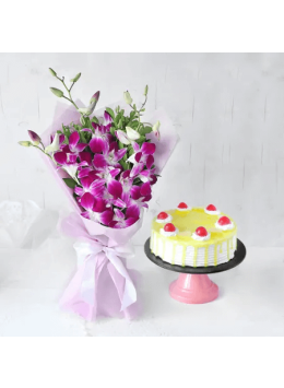 Pineapple Cake 1 Kg with 10 Pink Orchids Pineapple Cake 1 Kg with 10 Pink Orchids