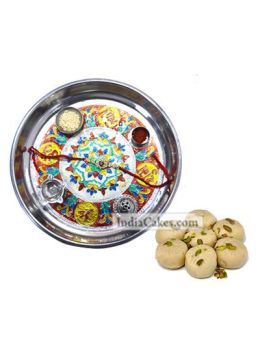 Silver Thali With Design And Pedha Silver Thali With Design And Pedha