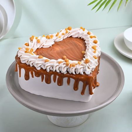Eggless Heart Shaped Butterscotch Bliss Cake