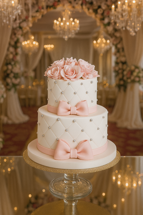 Eggless Pink Bow 2 Tier Fondant Truffle Cake 2 Kg
